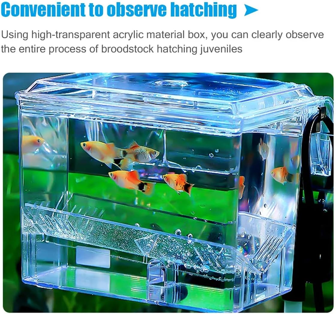 AIMALL External Aquarium Breeding Box &ndash; Transparent Isolation and Hatching Box with Pneumatic Function, Suitable for Guppies and Small Fish, Dimensions 6.3 X 4.72 X 5.12 Inches image number 3