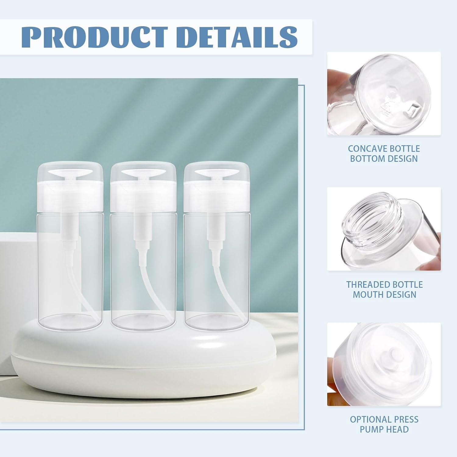 Modixun 6 Pack Nail Polish Remover Pump, Alcohol Dispenser Push down Lockable Bottle Empty Liquid Container with Stickers for Makeup Remover, Micellar Water, Toner, 120Ml image number 5