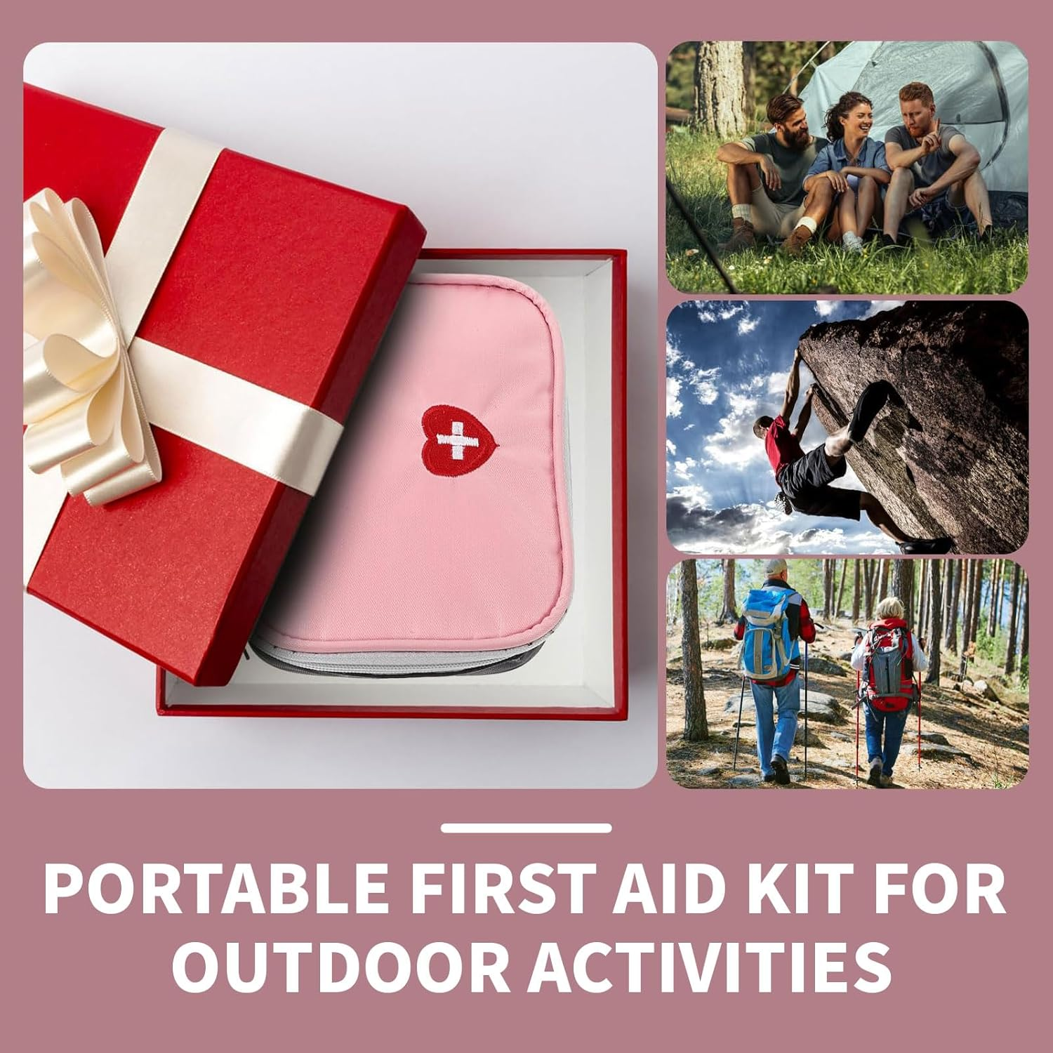 Portable Mini First Aid Kit &ndash; Waterproof Pink Medicine Travel Bag with Compartments &ndash; Medical Organizer Pouch for Kids, Adults, Home, Office, Camping image number 3