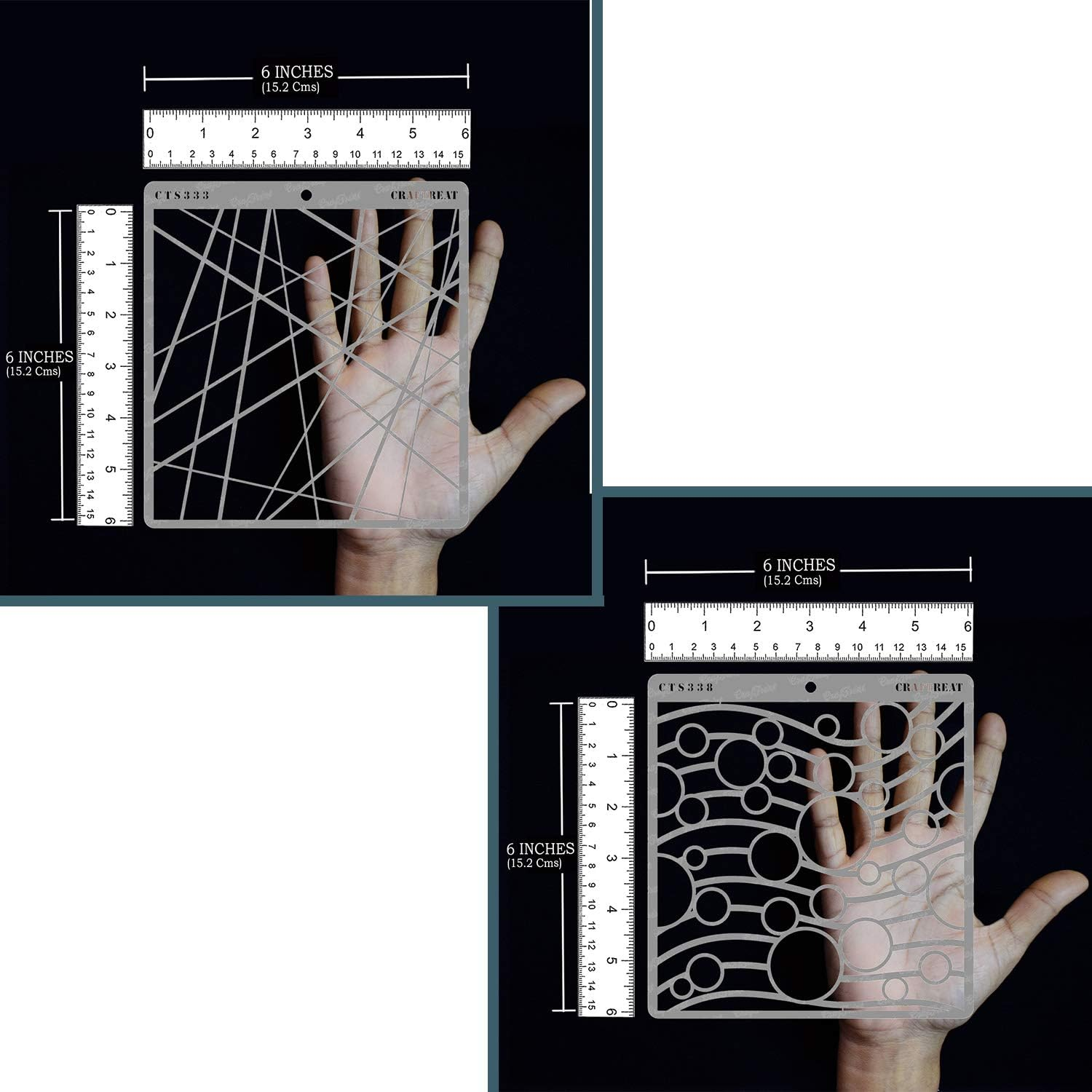 Craftreat Stencils for Painting on Canvas, Wallart, Notebook, Room Decor and Scrapbooking - ASYMMETRICAL LINES & CIRCLES on WAVES 2Pcs - 6"X6" Bullet Journal Stencils - Reusable Arts & Crafts Supplies image number 6