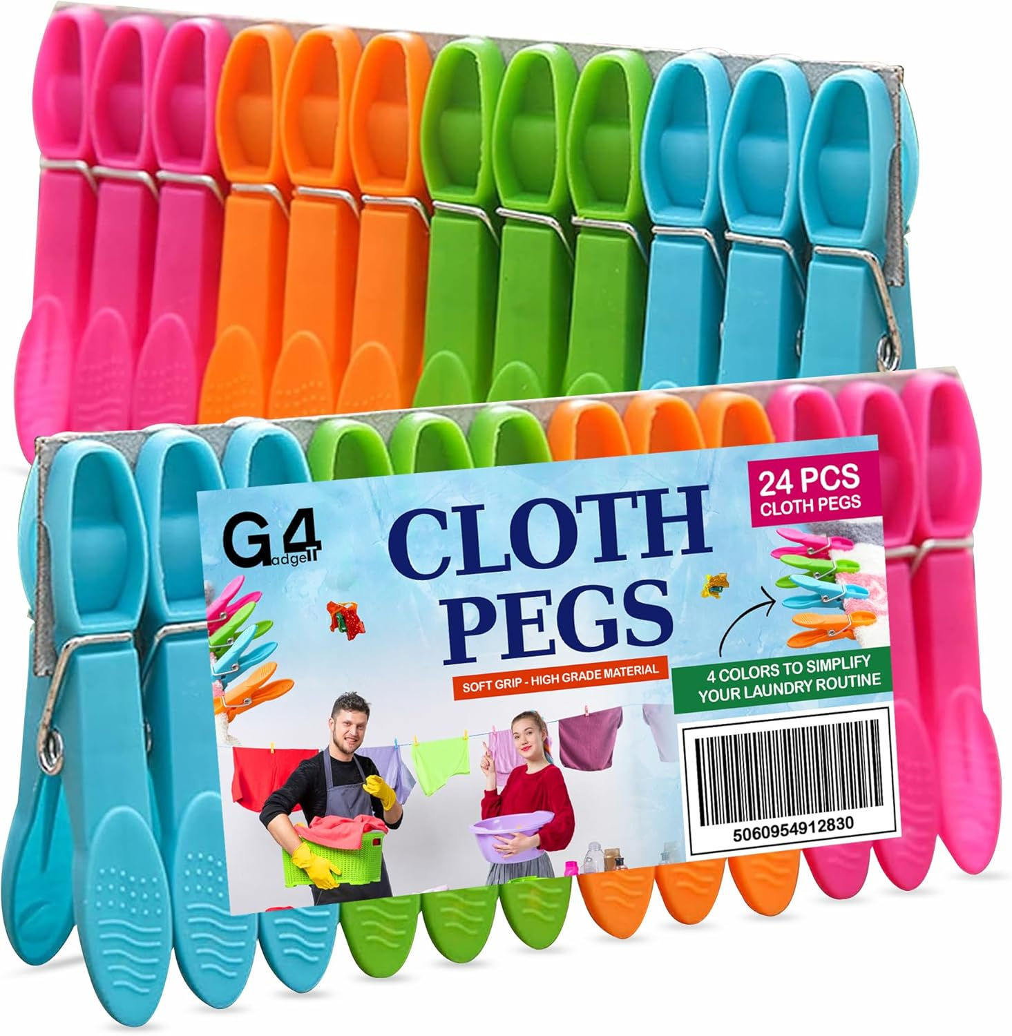 G4GADGET Clothes Pegs 24 Pack &ndash; Strong Grip Plastic Pegs for Washing Line, Durable Laundry Clips for Clothes, Rust-Resistant for Outdoor & Indoor Drying image number 4