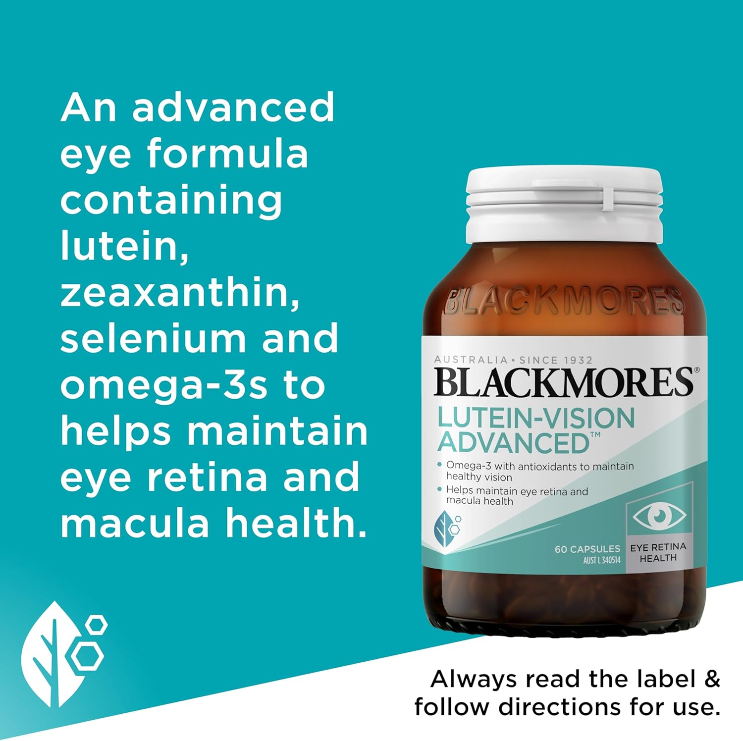 Blackmores Lutein-Vision Advanced |Supports Eye Health & Healthy Vision | 60 Tablets