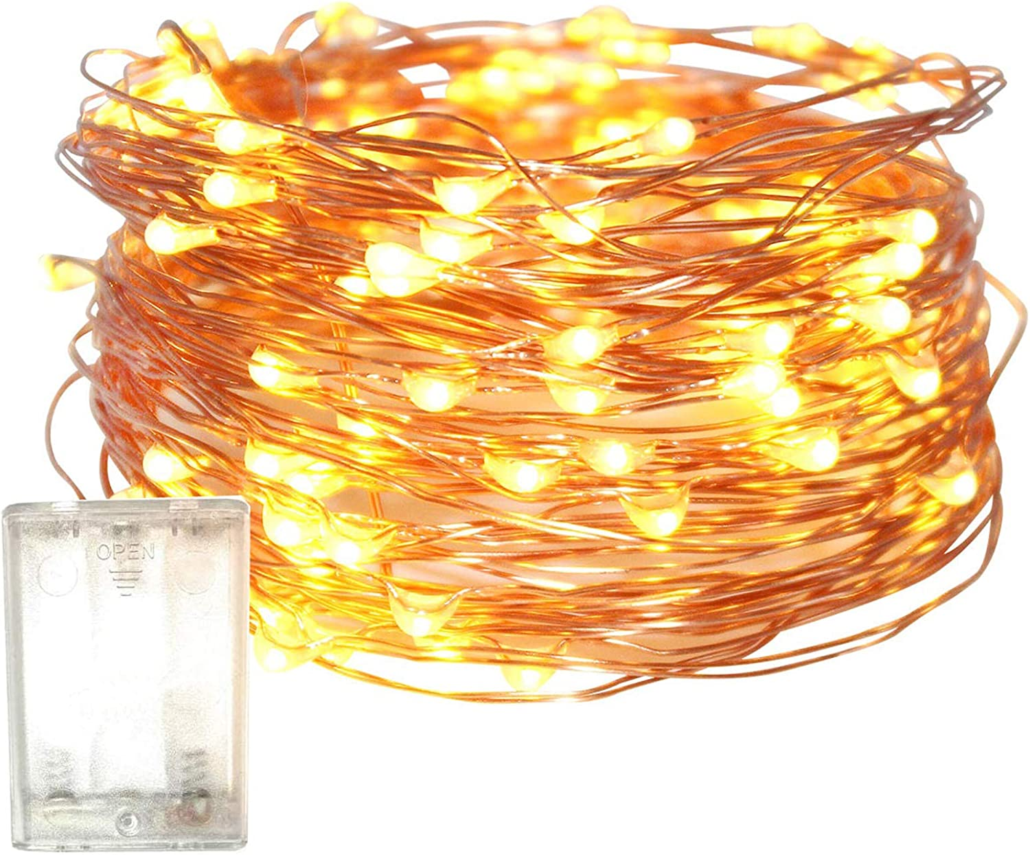 Fairy Christmas LED String Light Battery Operated, 10M / 100LED White Waterproof 3XAA Battery Case, Indoor Outdoor Lights for Xmas Tree Wedding, Halloween, Party, Garden Decoration