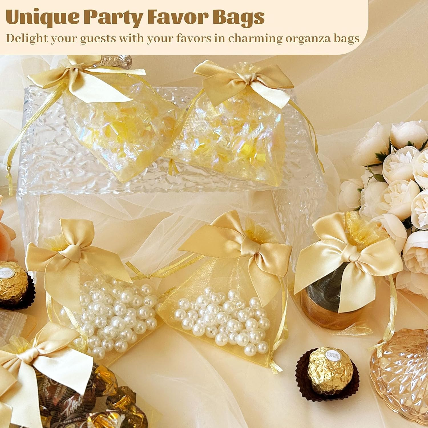 40 PCS 3.6"X4.7"(9X12Cm) Premium Sheer Organza Bags Gold Wedding Favor Bags Jewelry Gift Bags for Party Christmas Festival - Green image number 3