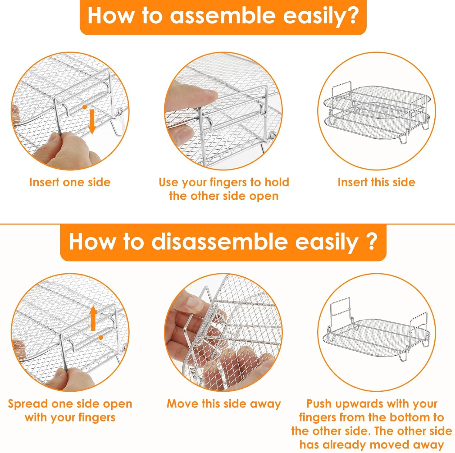 2Pcs Square Air Fryer Rack, 8 Inch Stainless Steel Dehydrator Rack, Square Air Fryer Accessories, Stackable Air Fryer Racks, Heat Resistant Square Racks Air Fryer Accessories for Square Air Fryer Oven image number 1