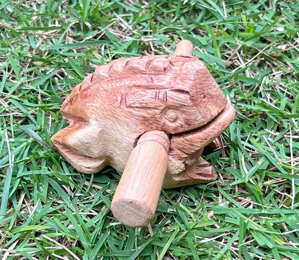 Natural Color Guiro Percussion Instrument Wooden Frog, Musical Home Decor Handcrafted Decoration 2.3-2.75 Inch image number 4