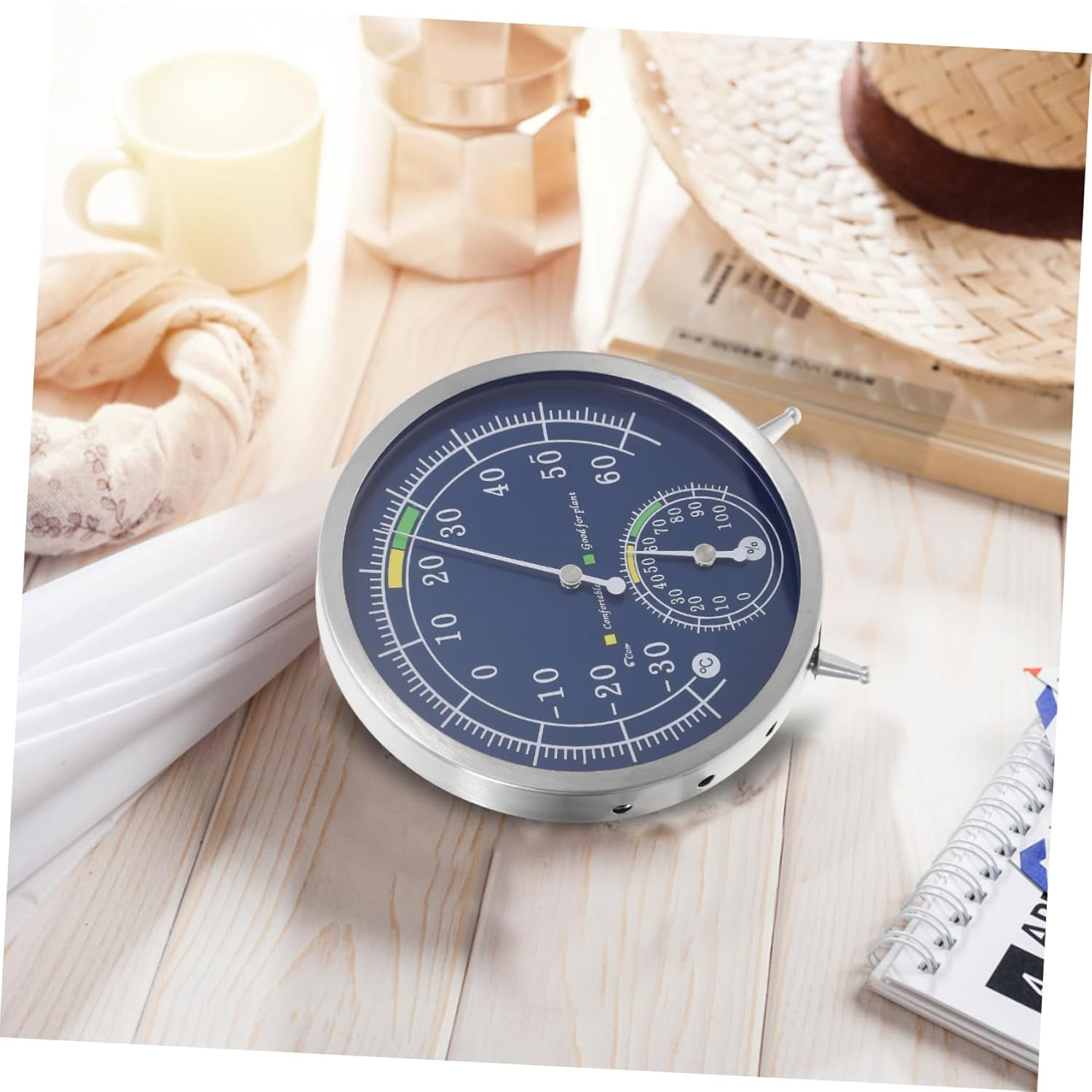 Garneck High Precision Stainless Steel Analog Thermometer Hygrometer Indoor Outdoor Temperature Humidity Gauge Dual Tabletop Wall Mount Design for Sauna and Home Use image number 1