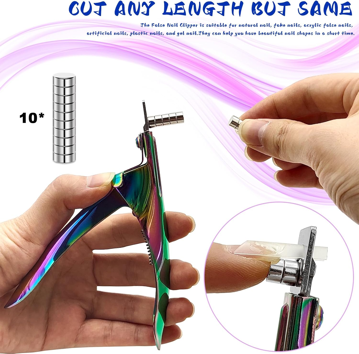Acrylic Nail Cutter with Magnet Sizer & Length Measurement,Adjustable Stainless Nail Trimmer for Salon Home Nail Art, Professional Nail Clippers for Precise Manicures (Rainbow) - Violet Red image number 6