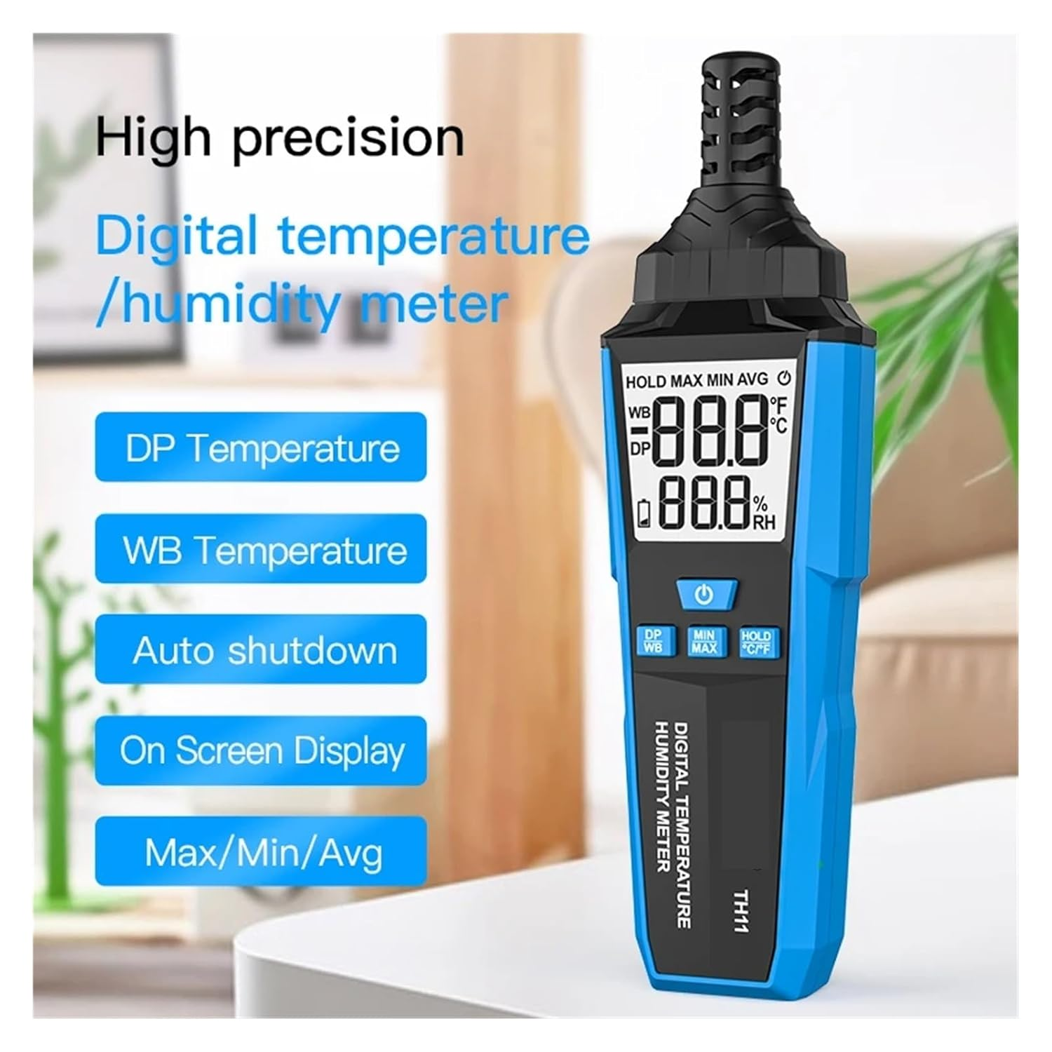 Digital Weather Station Indoor Outdoor LCD Thermometer Hygrometer Wet Bulb Dew Point Temperature Monitor Sensor Data Lock
