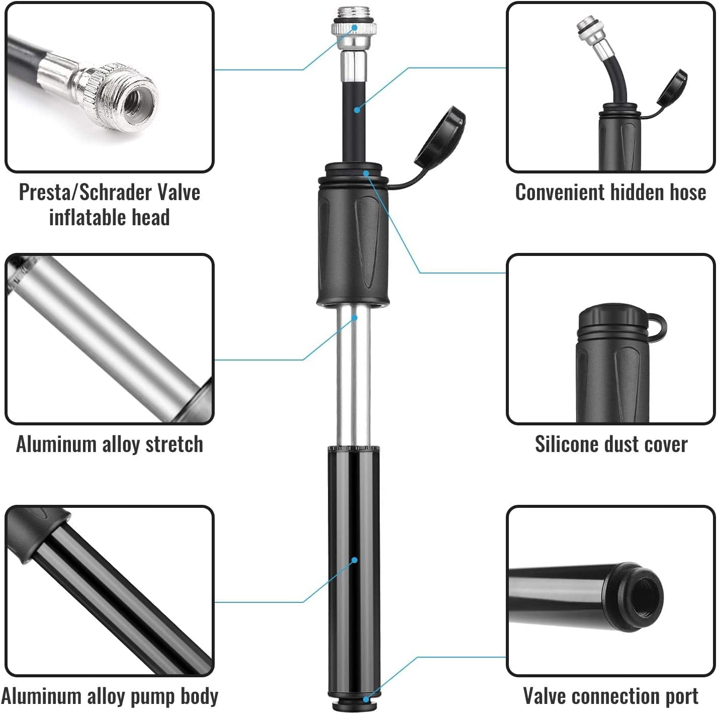 Alloy Portable Mini Bicycle Tire Pump,Bicycle Frame Tire Pump,Mini Portable Bike Pumps,Mini Bike Tire Pump Portable Bicycle Tire Pump,1Set Mini Bike Pump Portable Frame Pump, Bike Hand Pump image number 6