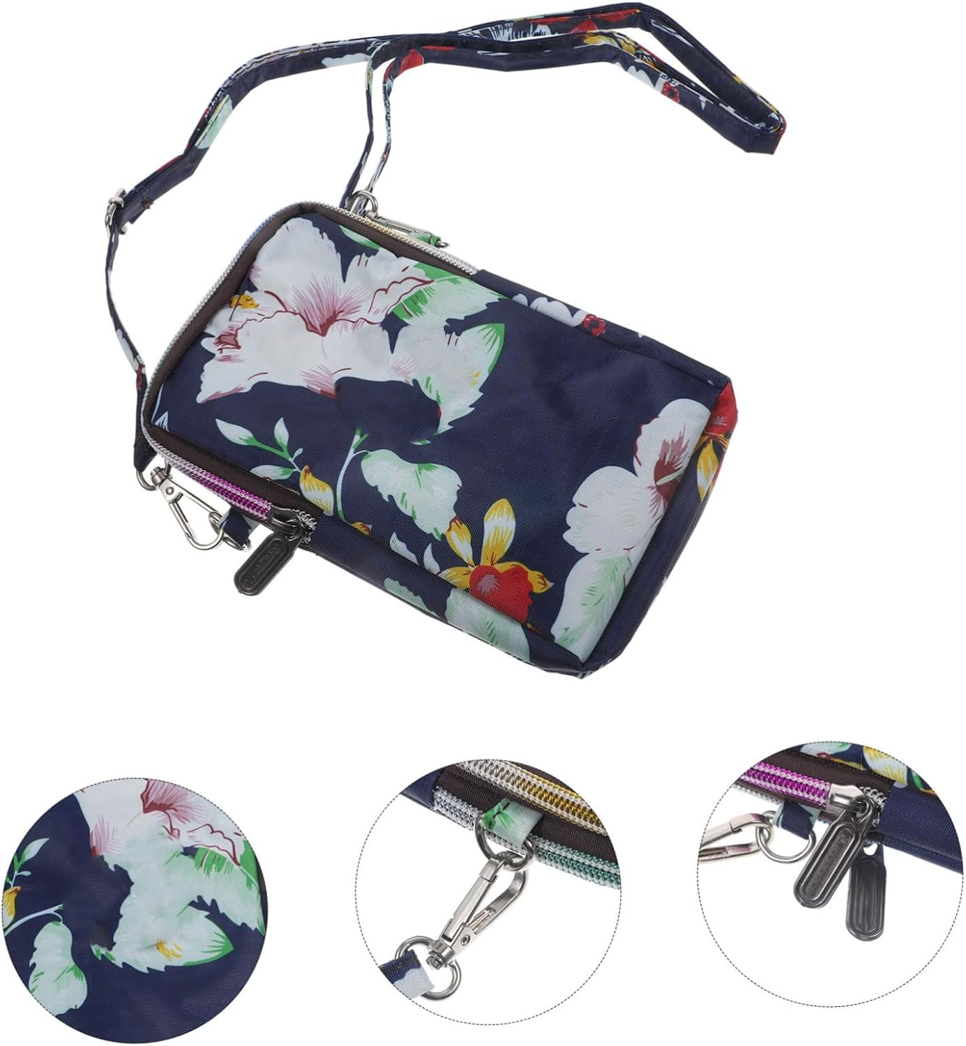 Bag Women Sling Bag Women Crossbody Bag, Zipper Phone Bag Cellphone Wallet Pattern Handbag with Long Strap Oxford Cloth Crossbody Phone Bag for Travel Shopping (Dark Blue) image number 5