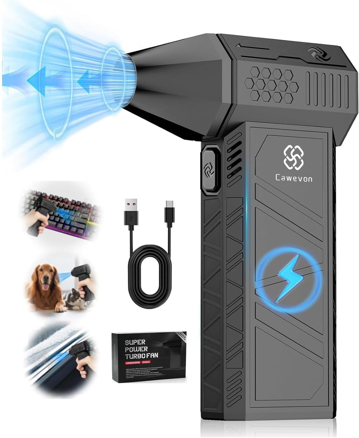 Electric Air Duster, Compressed Air Cleaner for PC. 130000RPM Air Blower, 3-Speed Cordless Rechargeable Air Blaster Jet Fan for Laptop, Keyboard, Cars, Replaces Compressed Air Can image number 5