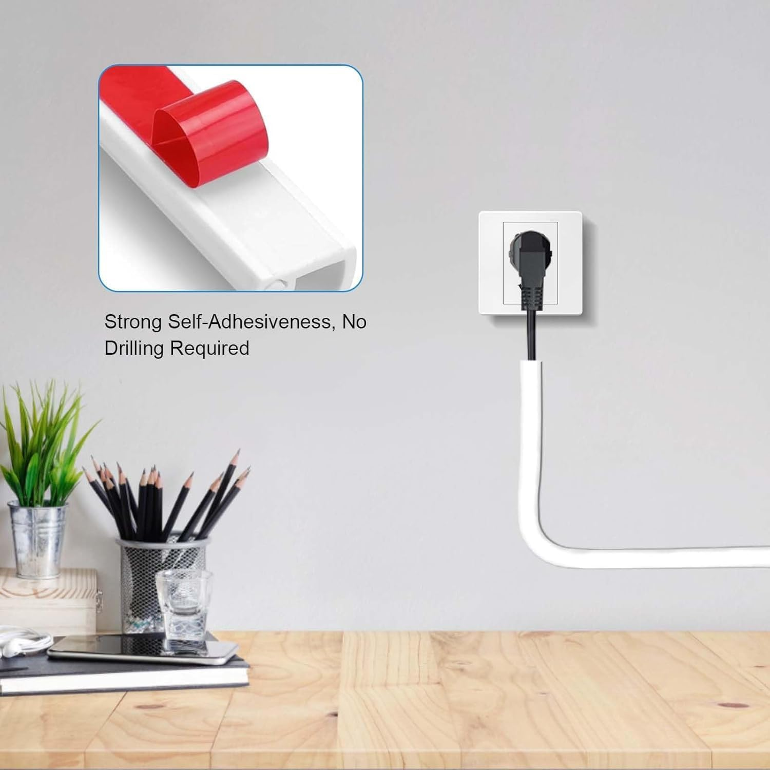 2M White Cable Hider, Cord Hider Self-Adhesive Curved PVC, Cable Cover for Wall, Wall-Mounted TV, Home, Office, Floor, Wire Management System for Extension Cords and Electronic Devices image number 5