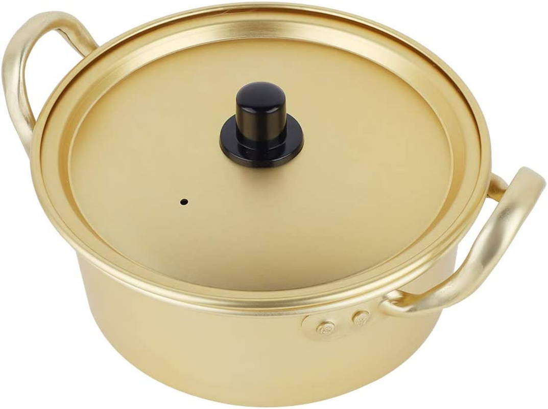 Korean Ramen Pot, Aluminum Alloy Yellow Noodle Pot with Lid Double Handle Fast Heating Ramen Noodle Pot for Kitchen Cookware (16Cm) image number 1