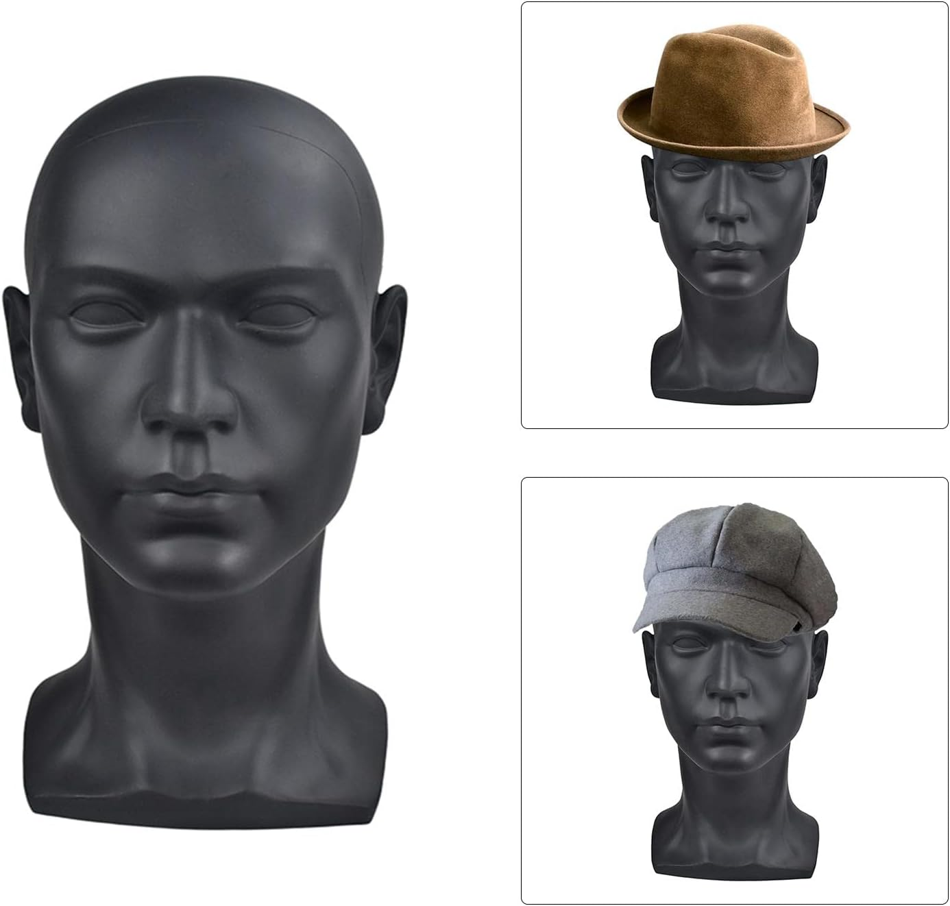 Koolsoo PVC Male Man Display Head, Circumference 57Cm Cosmetology Premium, Smooth and Clean, 13 Inches, Matte Black - White image number 7