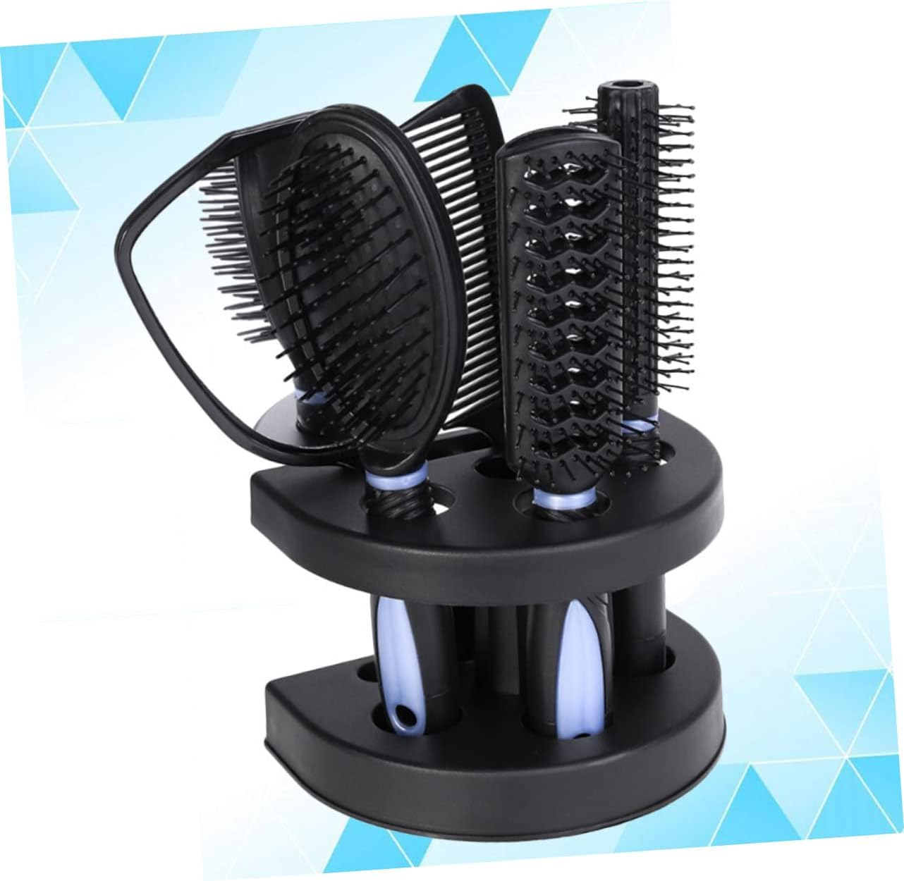 Anti-Static Hair Comb and Brush Set with Mirror 5Pcs Blue Hair Care Styling Tools for Home and Salon Use image number 6