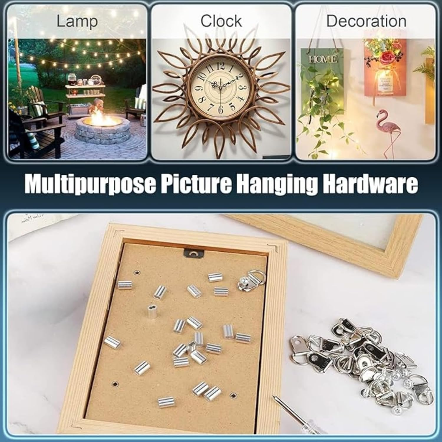 Picture Hanging Wire, 131 Pcs Picture Frame Hanging Wire with D Ring Hangers and Crimping Loop Sleeves Steel Rope for Mirror Clock for Mirror, Clock Frame, Artwork Hanging image number 2