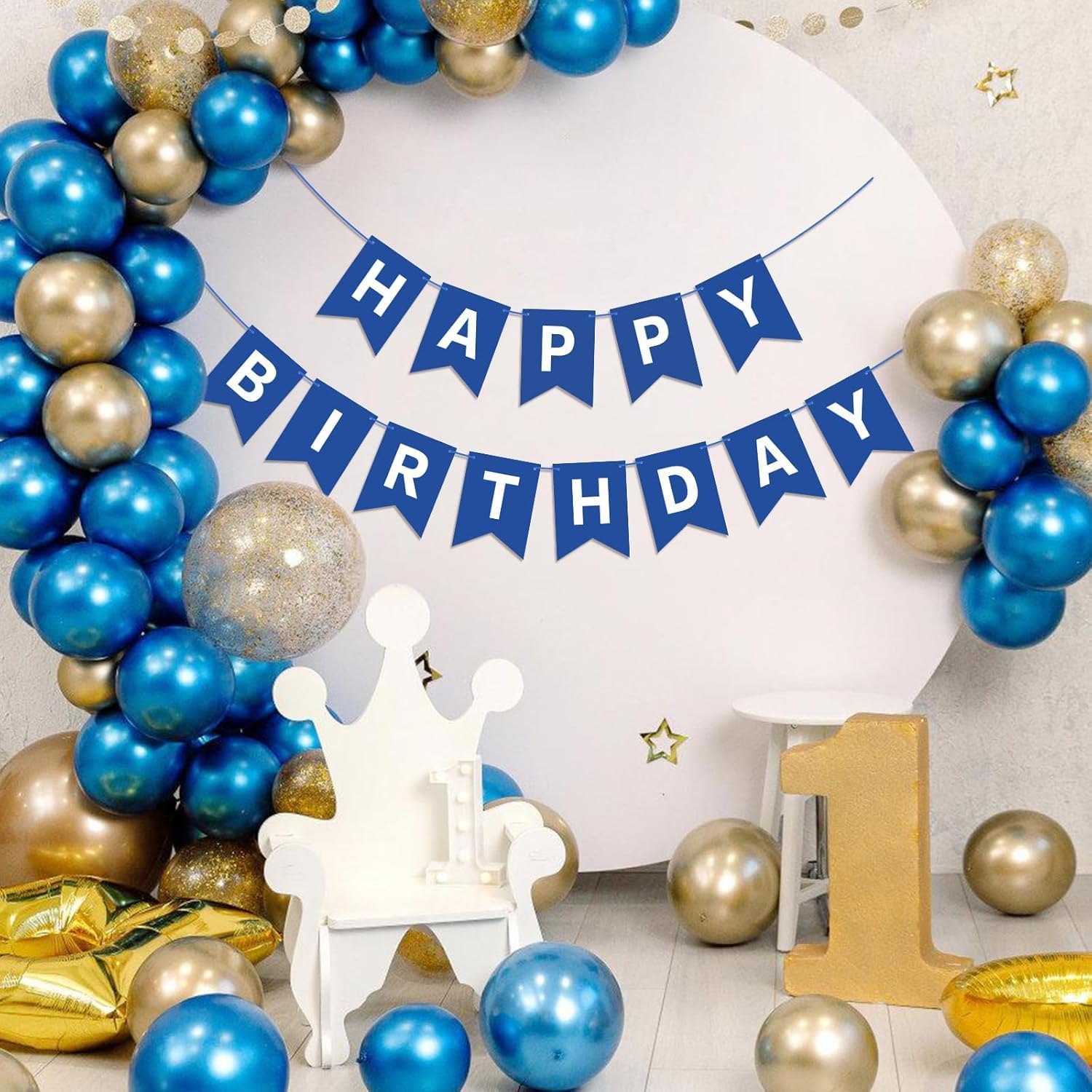 Lumjoy Large Navy Blue Happy Birthday Banner Nautical Theme - Boys and Girls Party Supplies Garland Decorations Signs & Nursery Hanging Decor - 13-Piece Set image number 4