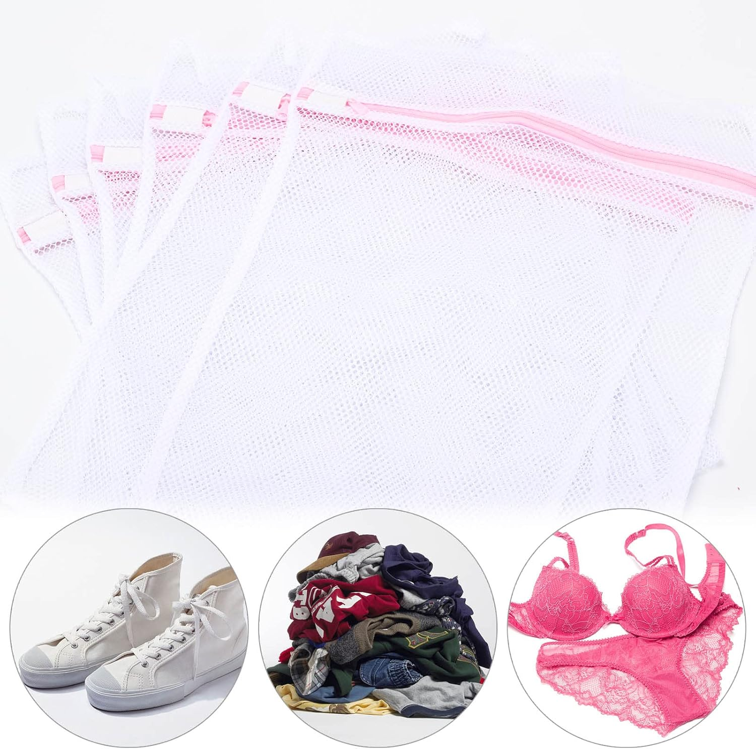 6 Pcs Durable Mesh Laundry Bags for Delicates，30X40Cm Reusable Wash Bag Travel Organization Bags