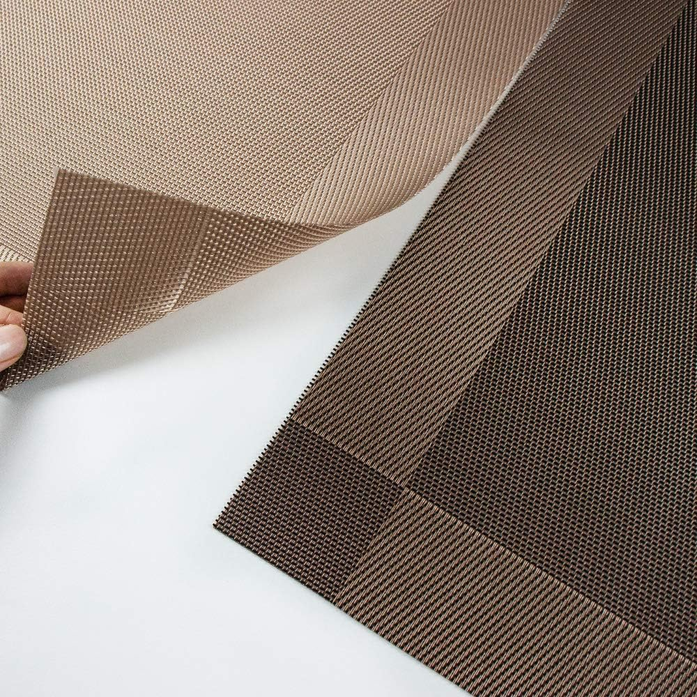 Heat-Resistant Crossweave Woven Dinning Table Set of 6 Placemat PVC Placemats-Exco Kitchen Place Mats Washable PVC Table Runner(Champagne) image number 6