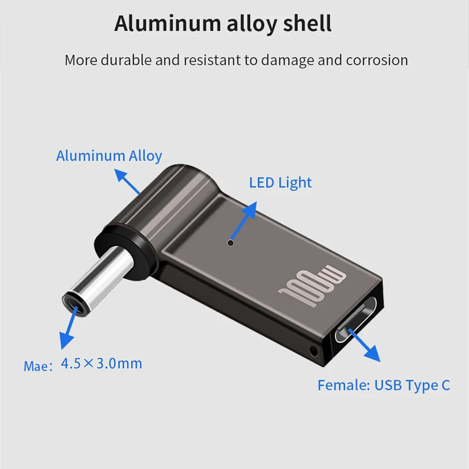2PC Laptop Power Adapter Plug Charger Supply Converter Male DC 4.5X3.0 Jack Plug 100W PD Power Charger Connector round Tip to Female USB Type C for Dell image number 2