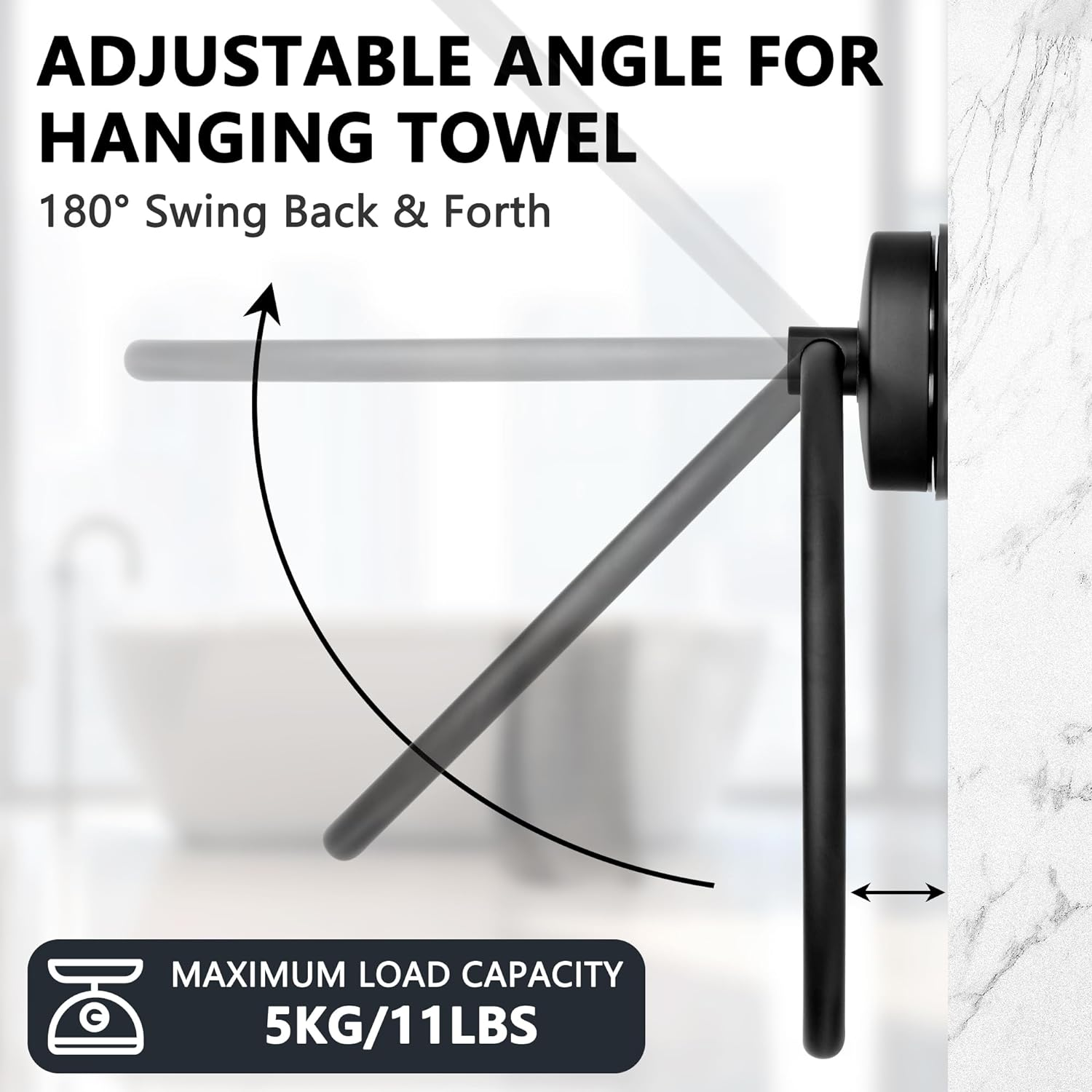 Towel Ring JOMOLA Suction Cup Bathroom Towel Holder Stainless Steel Hand Towel Storage Hanger for Kitchen Shower Bath Towel Rack Bathroom Accessories Wall Mounted Matte Black - Black image number 3