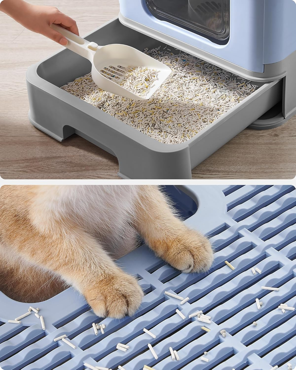 Feandrea Hidden Cat Litter Box, Cat Litter Tray with Hood, Slide-Out Tray, Scoop, Brush, Spacious for Large Cats, Max. Load 15 Kg, Anti-Tracking, Anti-Leaking, Pale Blue and Dove Grey PPT001Q01 image number 1