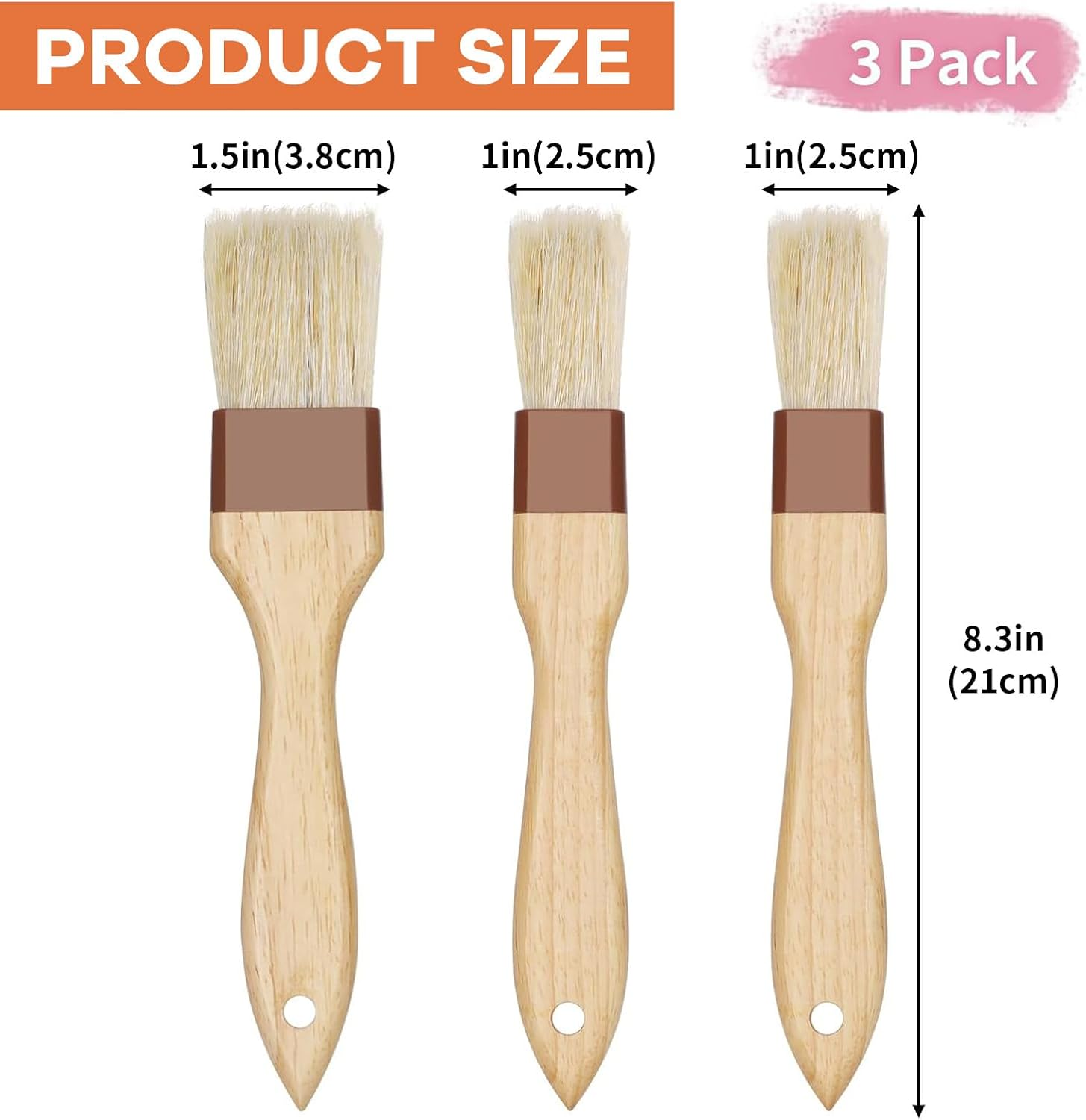 RIKONDA Natural Bristle Pastry Brushes - 3-Piece Set for Cooking, Baking & Grilling | Heat-Resistant Basting Brushes with Beechwood Handle | Sauce, Oil, Butter Brush for BBQ, Marinades image number 4