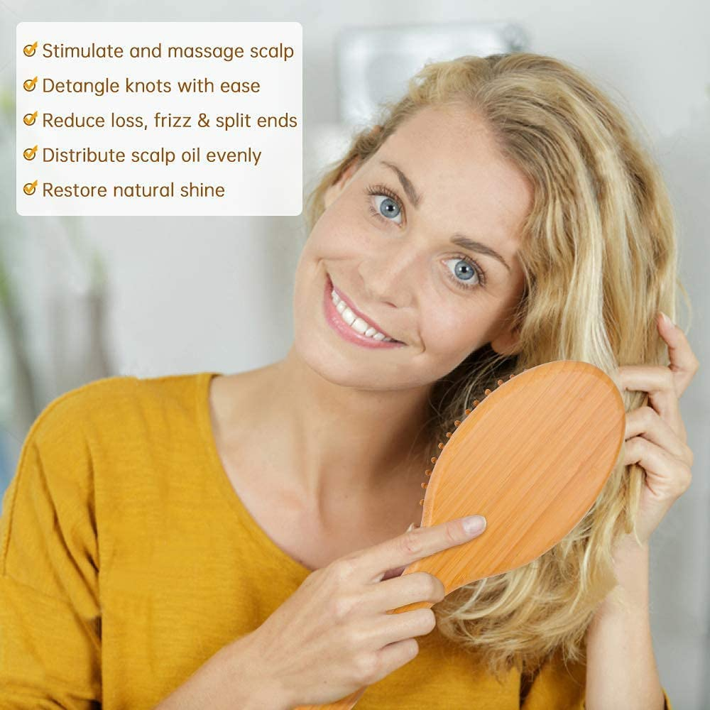 Wooden Hair Brush with Air Cushion Combs for Scalp Massage Anti-Static, No Hair Tangle image number 5