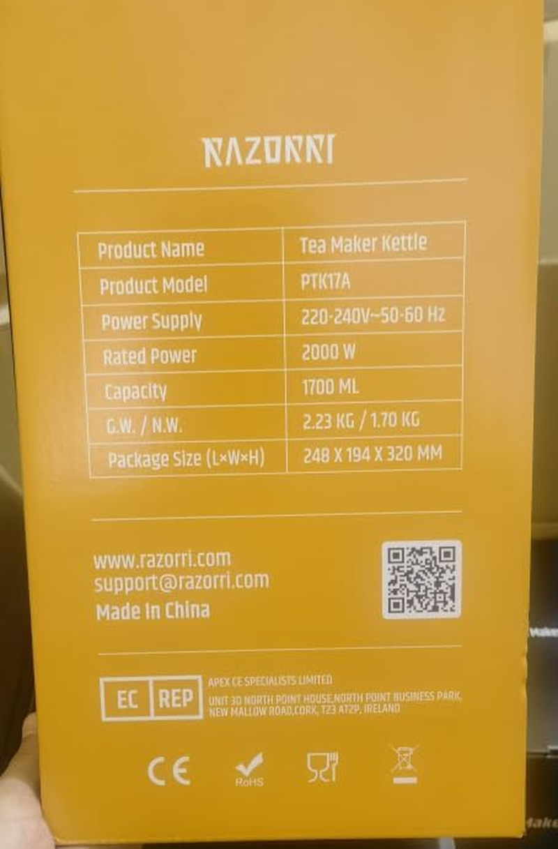 Razorri Electric Tea Maker - 1.7 L, Automatic Lifting Basket, BPA Free, 5 Types and 3 Brewing Strengths, Keep Warm up to 60 Minutes, Programmable Time, with Stainless Steel image number 3