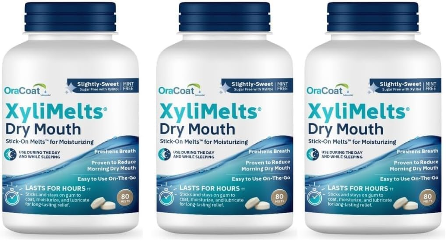 Oracoat Xylimelts Dry Mouth Relief Discs &ndash; Xylitol &ndash;Oral Adhering Discs for Day & Night Use &ndash; ARTG Listed &ndash; Non-Acidic, Time-Release Formula 3 Bottles (240, Slightly-Sweet Flavor) image number 5