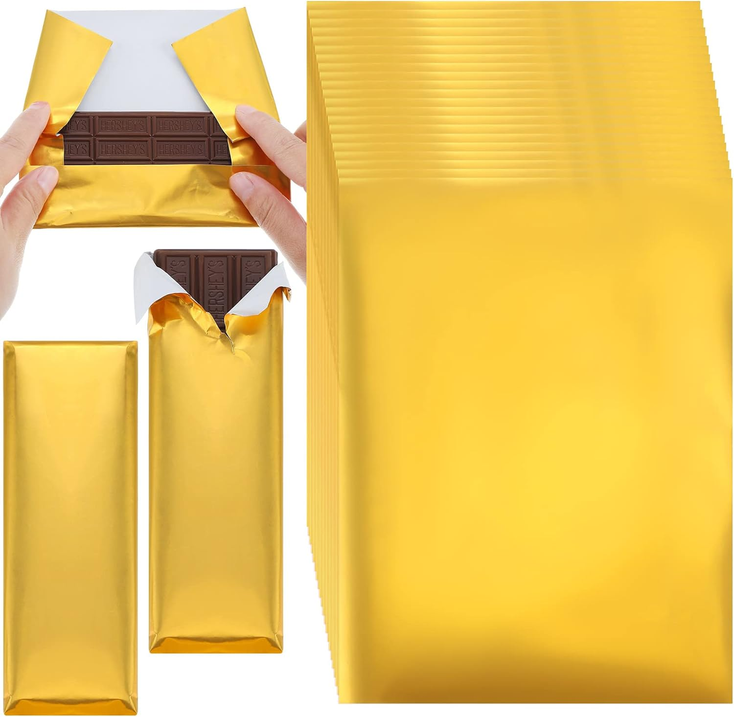 Tanlade 200 Pcs Gold Aluminium Chocolate Candy Wrappers with Thick Paper Backing, 7.5 X 6 Inch, Party, Occasion: Christmas