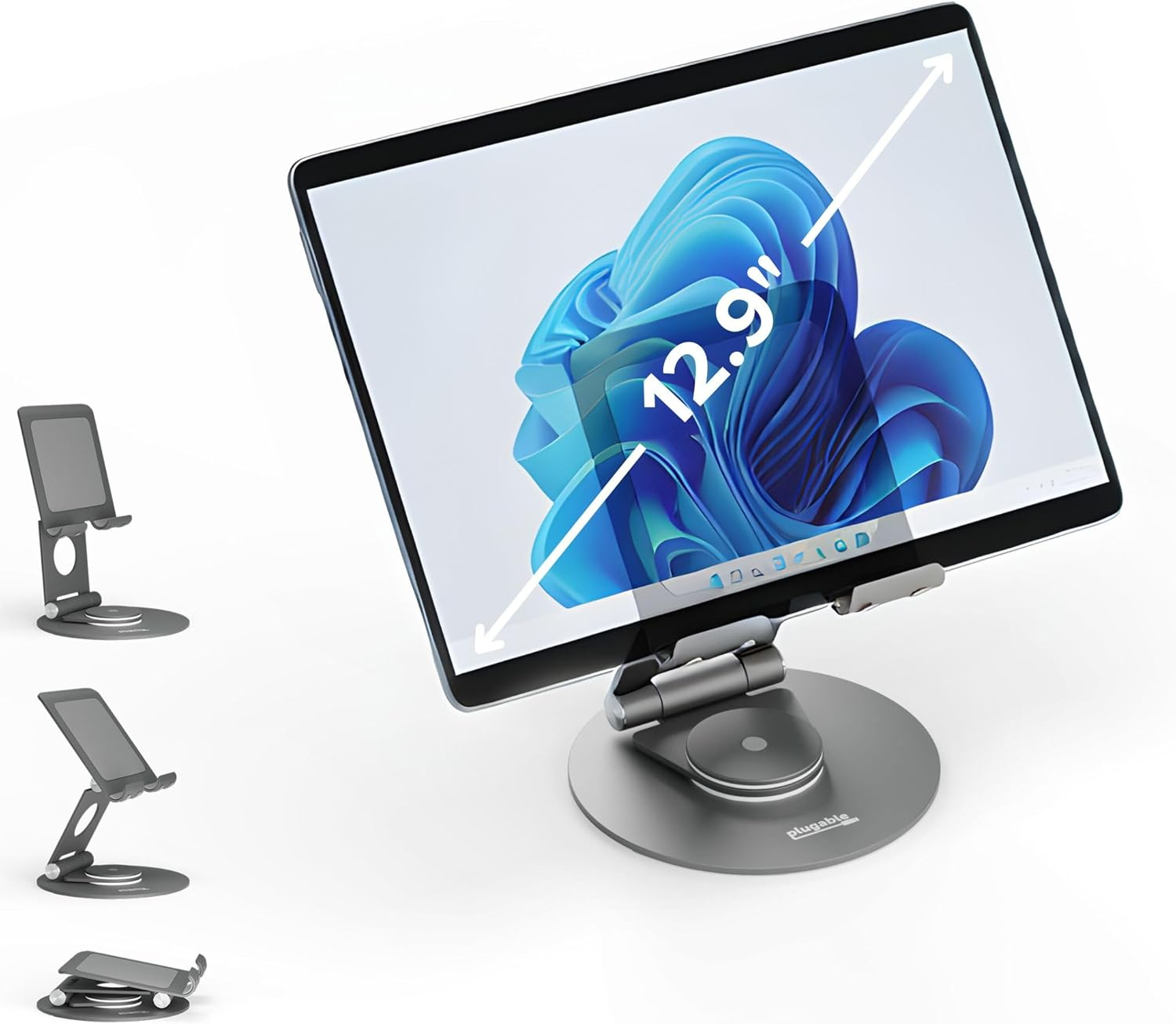 Plugable Swivel Tablet Stand Holder, 360&deg; Rotating Base Tablet Holder for Phones and Tablets up to 12.9", Adjustable and Foldable Ipad Stand for Desk, POS, Kitchen, Drawing (PT-STAND1) image number 5