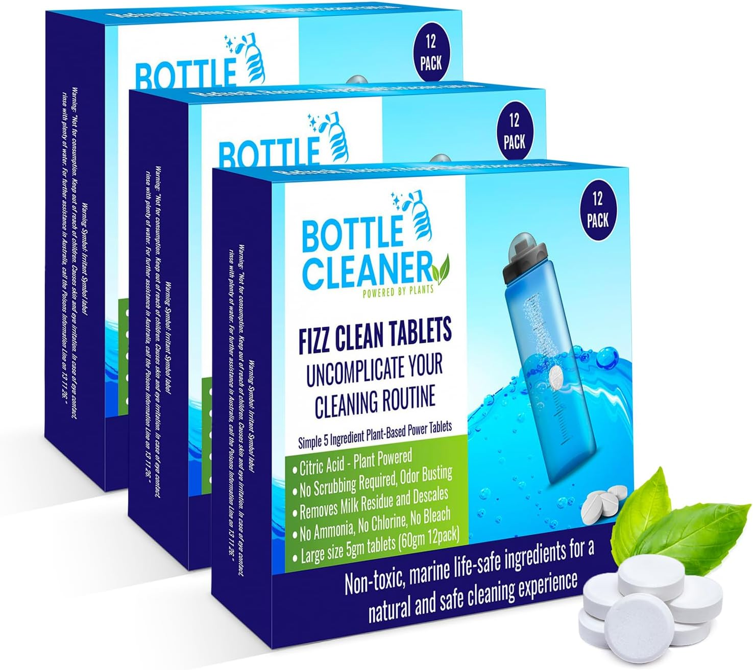 Bottle Cleaning Tablets | Pack of 12 (Large) - Effortless Stain & Odor Removal | Non-Toxic, Biodegradable, and Chemical-Free | Miles Kay