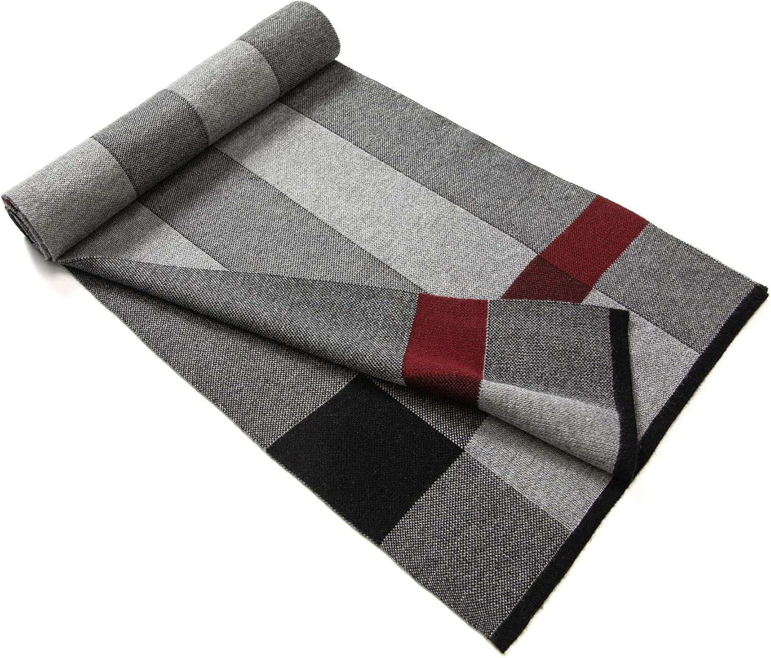 Lindoro Merino Wool Scarf for Men, Tartan Warm Lightweight Plaid Winter Long Scarves W/Gift Box