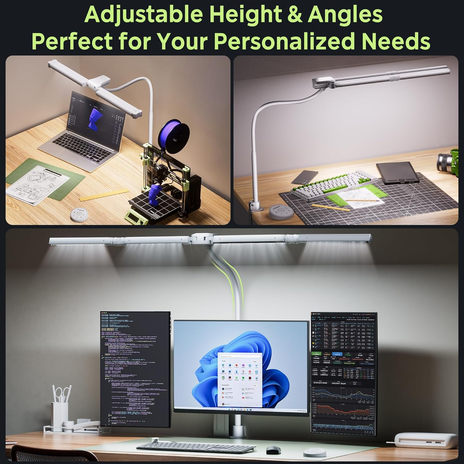 EYOCEAN Desk Lamp, Desk Lamp with 4 Light Sources, 24 W 100 Cm Daylight Lamp Desk with Remote Control, Dimmable Monitor Lamp, Gooseneck Office Table Lamp, Eye Protection PC Lamp image number 1