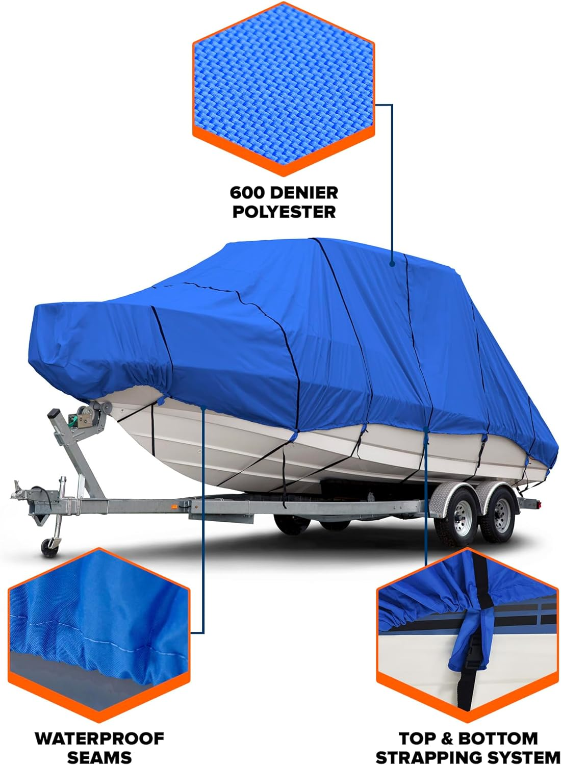 Budge B-621-X7 600 Denier Hard/T-Top Boat Cover Gray 22'-24' Long (Beam Width up to 106") Waterproof, UV Resistant image number 4