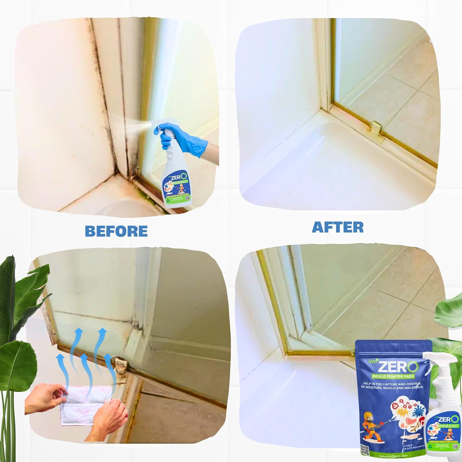 Mould Fighter Pack &ndash; Natural Aussie Mould Remover Spray 500Ml + 12 Moisture Absorber Pads, anti Mould & Mildew Control, Stops Regrowth, Bathroom & Household Use image number 4