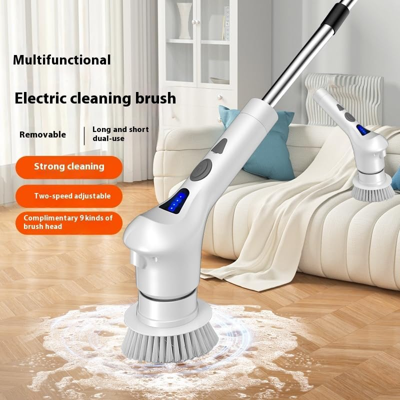Electric Rotary Cleaning Brush - Household Cordless Cleaning Brush -IPX7 Waterproof ， with 8 Brush Heads, and 2 Rotating Speeds - Suitable for Bathroom, Shower, Bathtub, Glass and Car image number 3