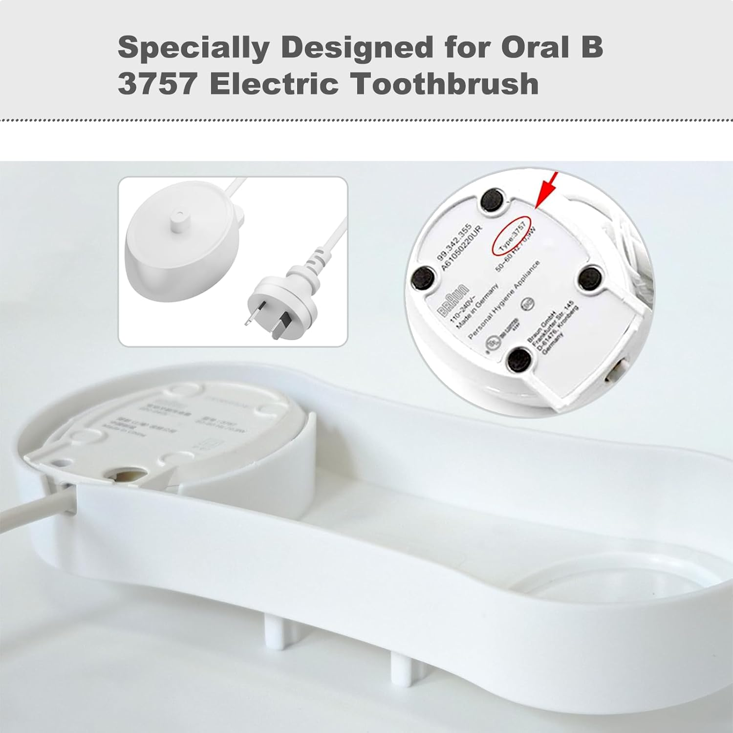 Toothbrush Head Holder Charger Stand for Bathroom, Compatible with Braun Oral B Electric Toothbrush - White Holder image number 4