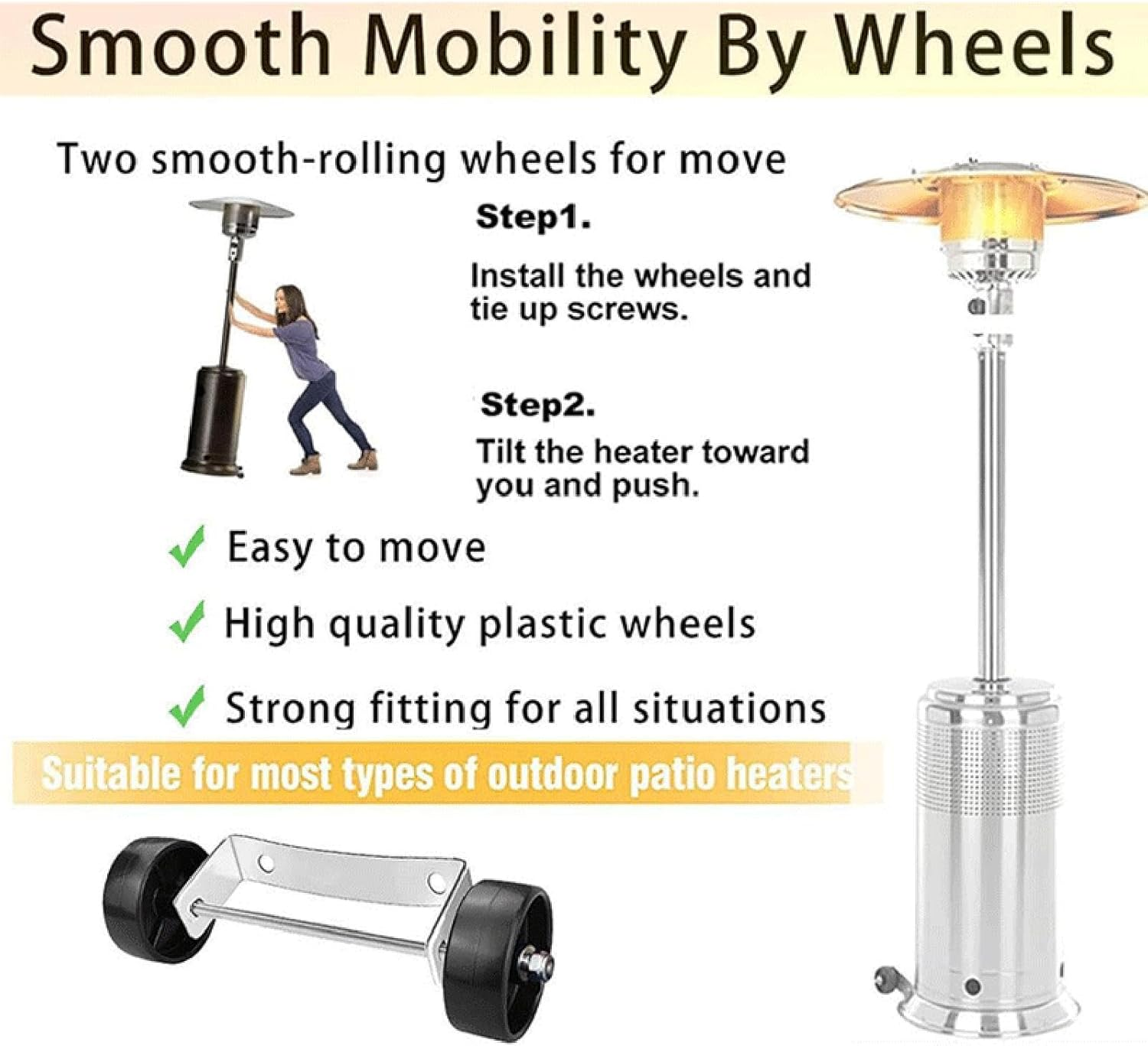 Heater Wheels Accessories | Wheel Kit Movable Patio Heater Replacement Parts,Silver Bracket Heater Pulley Sturdy Rust-Resistant Patio Accessories for Outdoor image number 5