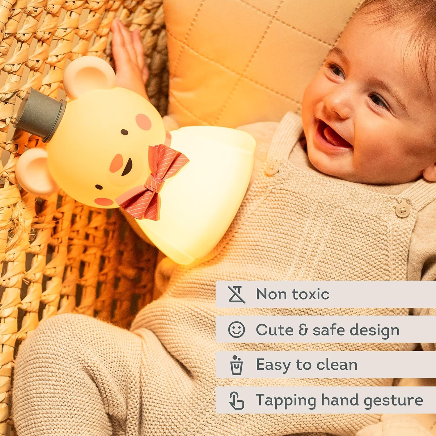 Taf Toys Little Bear Night Light for Kids &ndash; Adjustable Brightness with Timer, USB Rechargeable, Baby-Safe Silicone Lamp &ndash; Soft Glow Sleep Aid for Nursery, Toddler Room, Travel image number 6