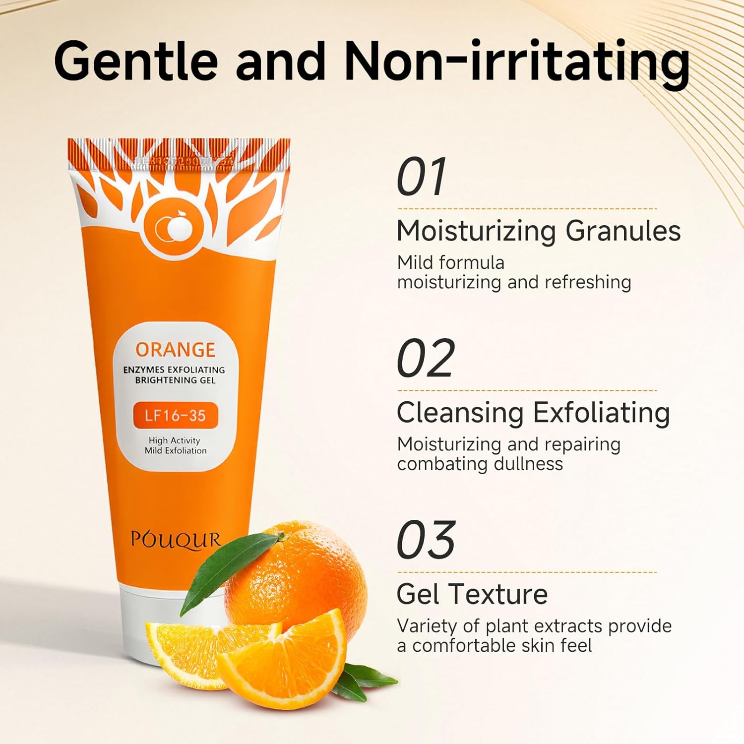 Orange Enzyme Exfoliating Gel, Gentle Face-Body Peeling Cleanser for Dead Skin Removal Deep Cleansing Brightening Hydrating Smoothing Facial Exfoliator with Natural Citrus Extracts 100G