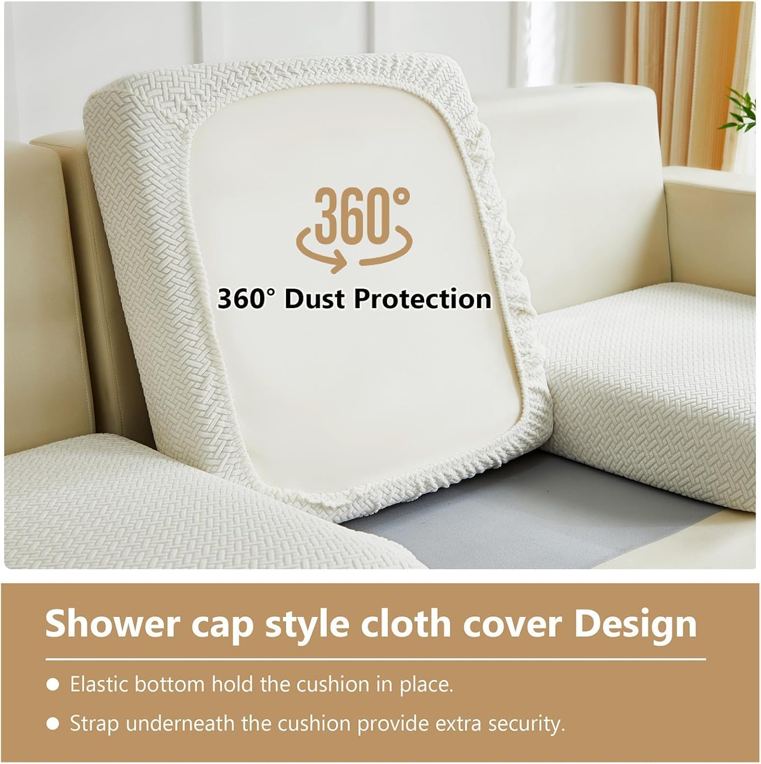 Miners2000 Magic Sofa Covers - High Stretch Universal Cushion Covers with Elastic Bottom - Anti-Slip Couch Cushion Replacement for Pets Washable (Texture-White, Back Cover L)