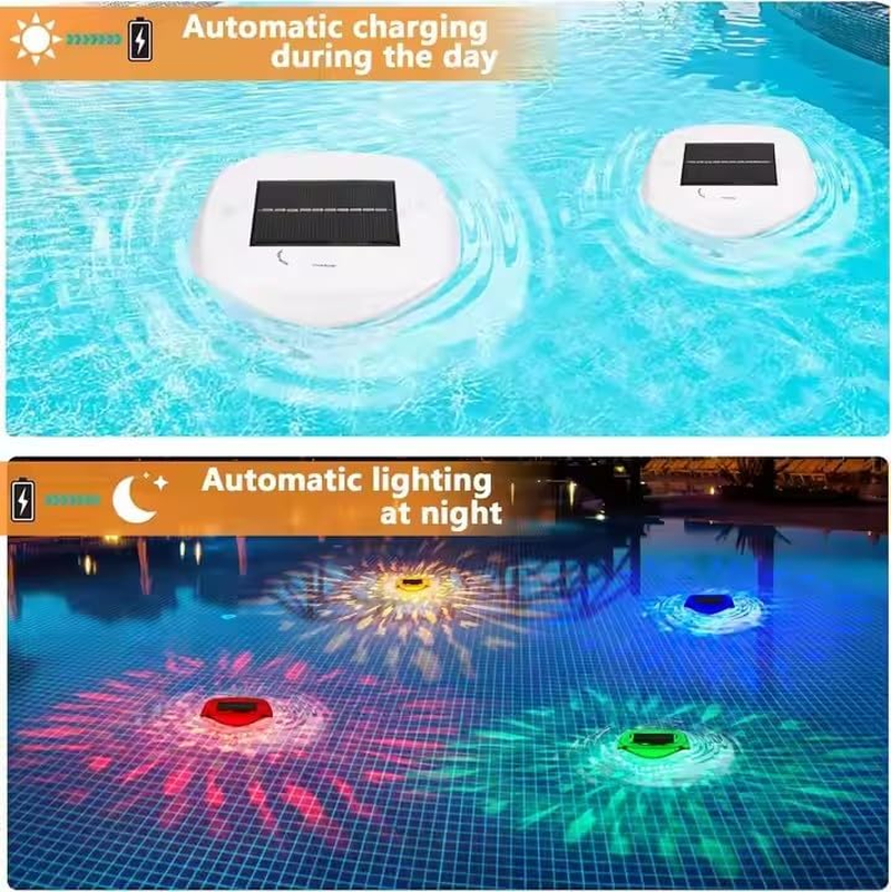 Solar Power Swimming Floating Pool Lights, Rechargeable 3PCS Color Changing Underwater Pool Light That Float, 4 Colors 2 Modes, Glow Hot Bath Tub LED Light up Decor (Solar Powered, Type-C Charging) image number 1