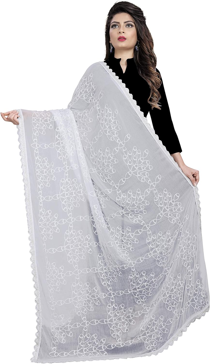 AKSHAR LLC Miss India Women'S Chiffon Dupatta with Heavy Embroidery Work