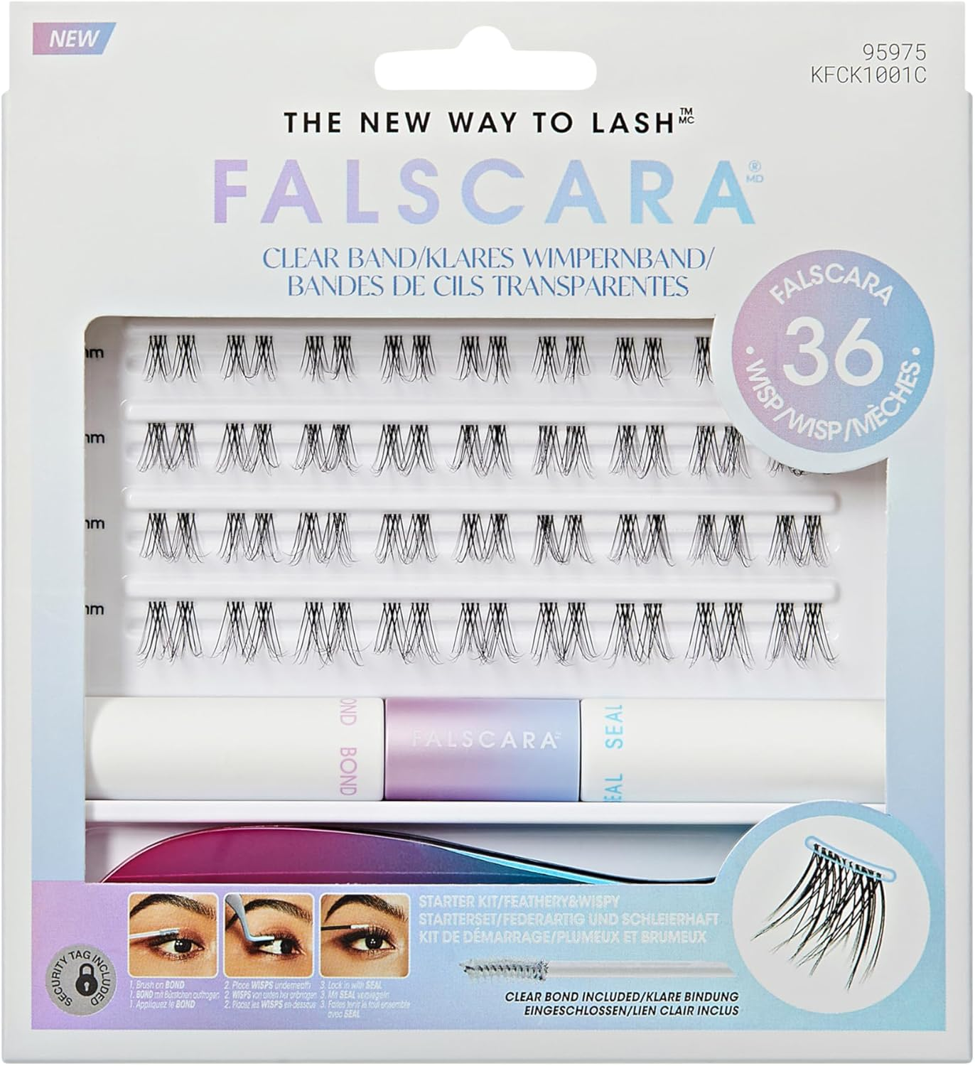 FALSCARA Eyelash Extension Set, Feather Light Volume Eyelashes with Invisible Clear Band, Bond & Seal, Applicator & 36 Eyelash Clusters image number 1