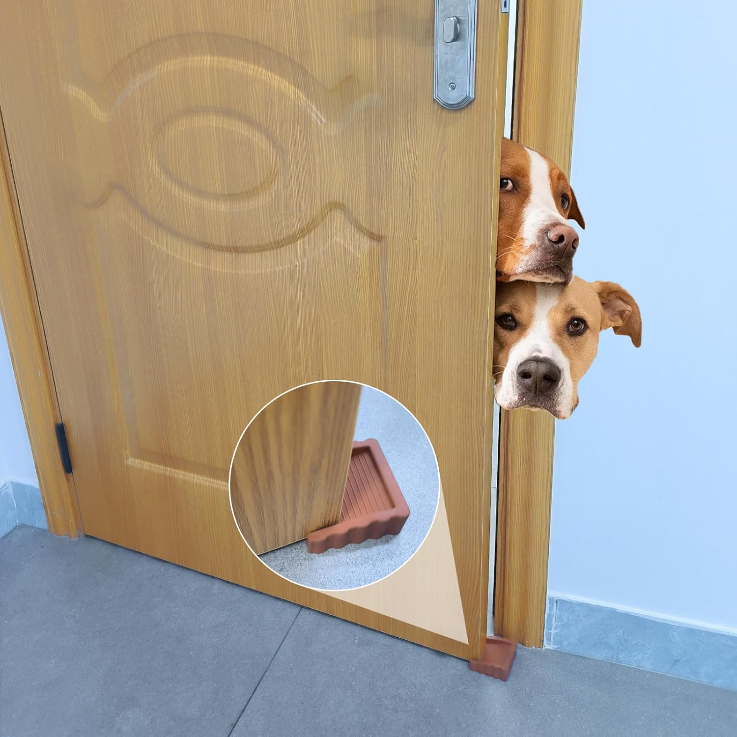 Rubber Door Stoppers Wedge,Bidirectional Door Stops,Small Size Cube Doorstop,Brown 2Pack