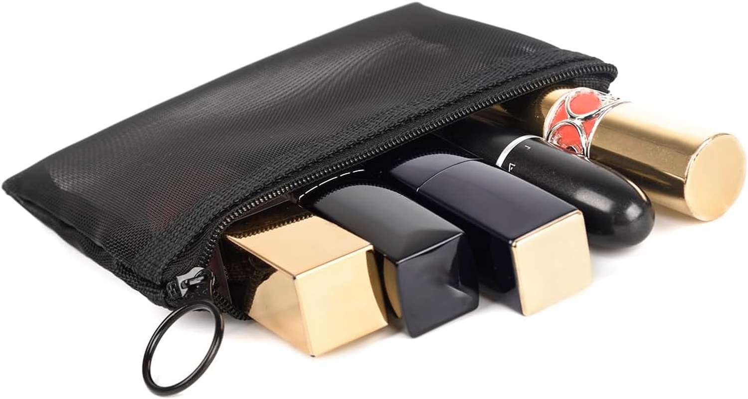 Patu Mini Zipper Mesh Bags, 4" X 5", Size S / A7, 5 Pieces, Beauty Makeup Lipstick Cosmetic Accessories Organizer, Small Travel Kit Storage Pouch, Black image number 5