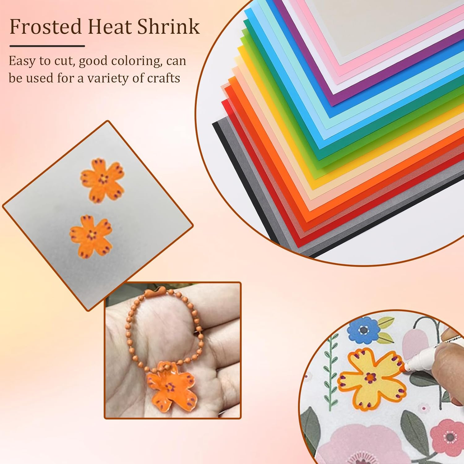 INCAUCA 12 Colors Shrink Plastic Sheet, Frosted Shrinking Paper, Shrink Film Sheets, Heat Shrink Sheets for Crafting Keychain Art Crafts Ornaments Jewelry Making, 11.4X7.9 in (B) image number 6